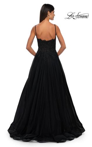 Picture of: Lace and Tulle A-line Prom Dress with High Slit in Black , Style: 32646, Detail Picture 4