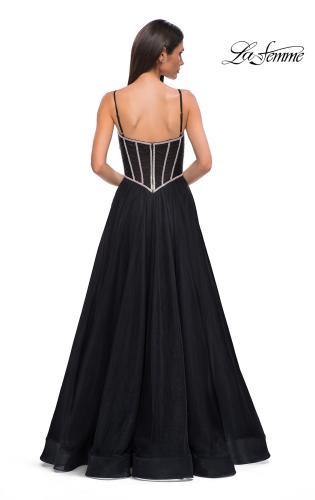 Picture of: Tulle A-line Prom Dress with Rhinestone Detail on Corset Top in Black , Style 32675, Detail Picture 4