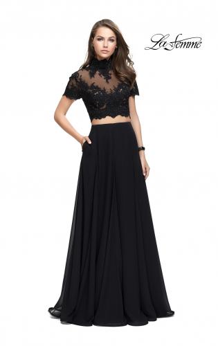 Picture of: Two Piece Dress with Beaded Lace Top and Sheer Back in Black, Style: 25401, Detail Picture 5