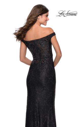 Picture of: Beaded Lace Prom Dress with Off the Shoulder Detail in Black, Style: 28301, Detail Picture 5