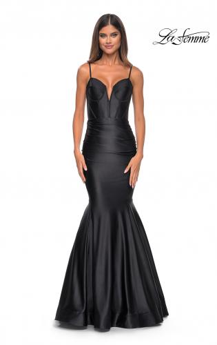 Picture of: Satin Mermaid Prom Gown with Corset Top in Black, Style: 32269, Detail Picture 5