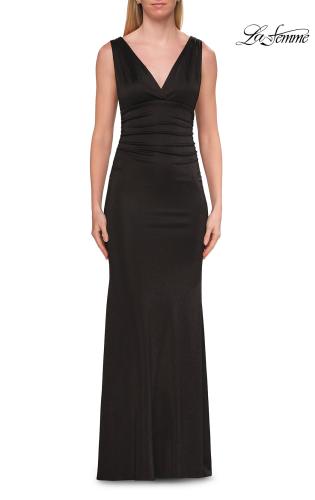Picture of: Metallic Jersey Gown with V-Neckline and Low Back in Black, Style: 33425, Detail Picture 5