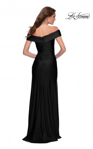 Picture of: Off the Shoulder Chic Jersey Gown with Ruching in Black, Style 29781, Detail Picture 6