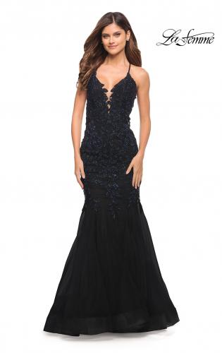 Picture of: Mermaid Tulle and Lace Jeweled Prom Dress in Black, Style: 30584, Detail Picture 6
