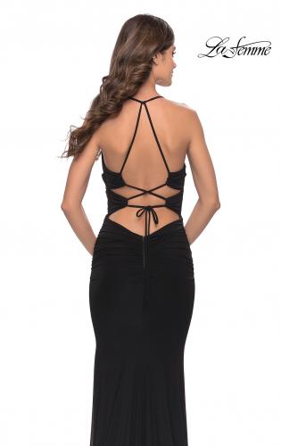 Picture of: Unique Cut Out Net Jersey Prom Dress in Black, Style: 31334, Detail Picture 6