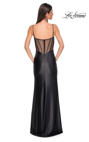 Picture of: Chic Stretch Satin Dress with Illusion Mesh Back in Black , Style 32640, Detail Picture 6