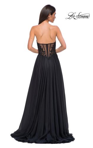 Picture of: Chiffon Gown with High Slit and Strapless Lace Top in Black , Style 32804, Detail Picture 6