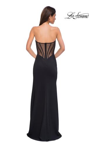 Picture of: Chic Jersey Dress with Asymmetrical Neckline and Sheer Back in Black , Style 32849, Detail Picture 6