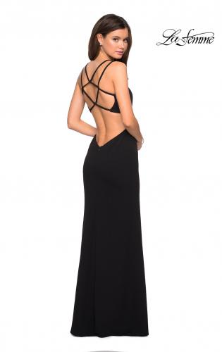 Picture of: Asymmetrical Jersey Prom Dress with Cut Outs in Black, Style: 27126, Detail Picture 7