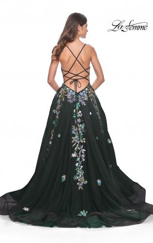 Picture of: Gorgeous Sequin Floral Lace Applique A-Line Tulle Prom Dress in Black, Style: 32023, Detail Picture 7
