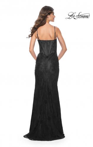 Picture of: Stretch Lace Fitted Dress with Illusion Bustier Top in Black, Style: 32231, Detail Picture 7