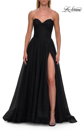 Picture of: Strapless Rhinestone Ball Gown with High Slit in Black, Style: 33488, Detail Picture 7