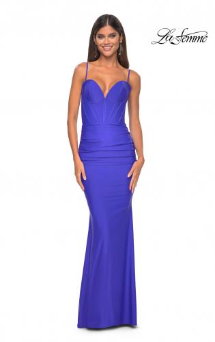Picture of: Jersey Dress with Bustier Top and Illusion Back in Blue, Style: 32257, Detail Picture 2