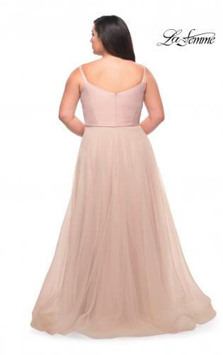 Picture of: Long Plus Size Gown with Tulle Skirt and Satin Top in Blush, Style: 29072, Detail Picture 2