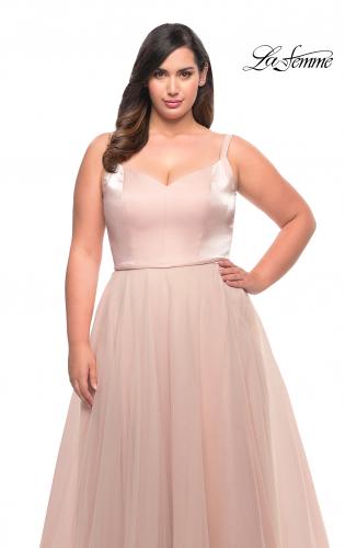 Picture of: Long Plus Size Gown with Tulle Skirt and Satin Top in Blush, Style: 29072, Detail Picture 5