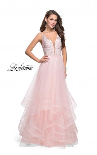 Picture of: Prom Dress with Tulle Skirt and Lace Beaded Bodice in Blush, Style: 25639, Main Picture