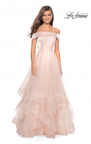 Picture of: Elegant Off the Shoulder Tulle Layered Ball Gown in Blush, Style: 27224, Main Picture