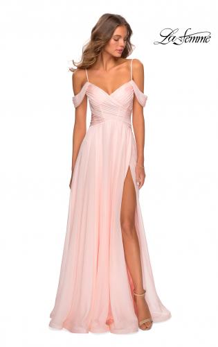 Picture of: Off the Shoulder Chiffon Dress with Scoop Back in Blush, Style: 28942, Main Picture