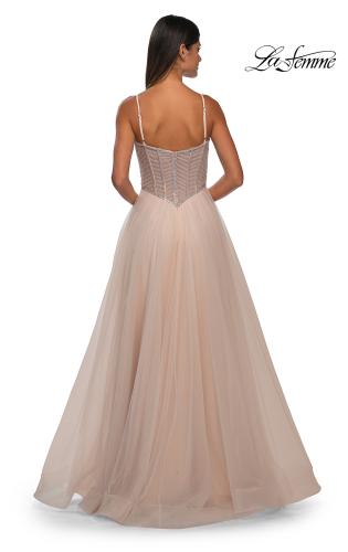 Picture of: Tulle A-line Prom Dress with Rhinestone Detail on Corset Top in Blush, Style: 32675, Detail Picture 10