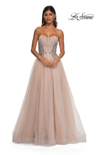 Picture of: Tulle A-line Prom Dress with Beautiful Rhinestone Side Detail in Blush, Style: 32767, Detail Picture 11