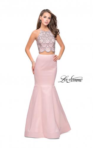 Picture of: Two Piece High Neck Prom Dress with Beading in Blush, Style: 26035, Detail Picture 1
