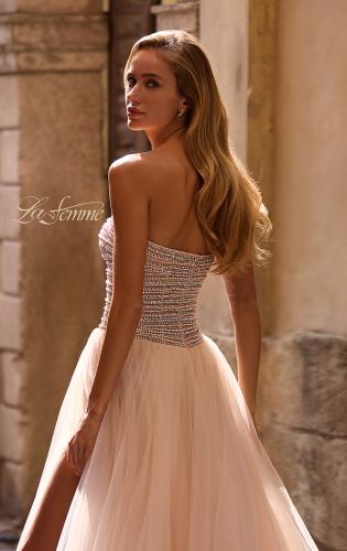 Picture of: Beautiful A-line Tulle Prom Dress with Pearl and Rhinestone Bodice in Blush , Style: 32875, Detail Picture 2
