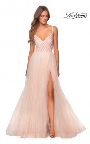 Picture of: Tulle A-line Dress with Patterned Rhinestone Bodice in Blush, Style: 28511, Detail Picture 3
