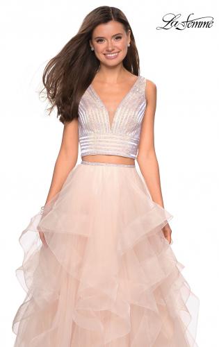 Picture of: Two Piece Metallic Tulle Dress with Rhinestone Bust in Blush, Style: 27445, Detail Picture 4