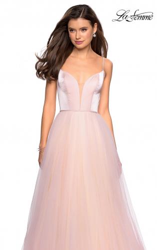 Picture of: Tulle evening Gown with Satin Bust and V Shaped Back in Blush, Style: 27485, Detail Picture 5