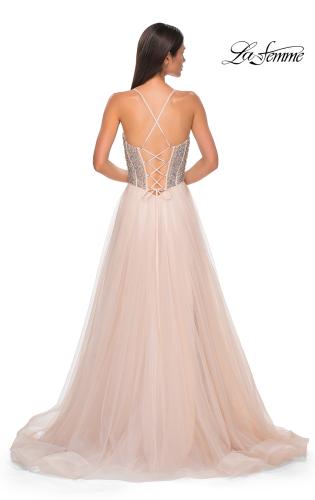 Picture of: Rhinestone Embellished Corset with Lace Up Back and Tulle Skirt in Blush , Style 32703, Detail Picture 7