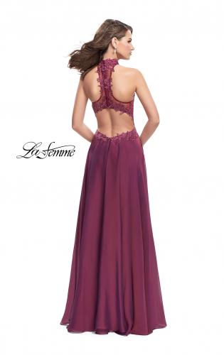 Picture of: Long Strapless Prom Dress with Pockets and Choker in Boysenberry, Style: 25450, Back Picture