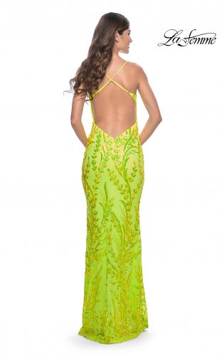 Picture of: Neon Fitted Print Sequin Pastel Prom Dress in Bright Green, Style: 32343, Detail Picture 2