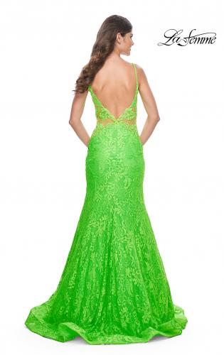 Picture of: Neon Long Mermaid Lace Dress with Back Rhinestone Detail in Bright Green, Style: 32314, Detail Picture 7