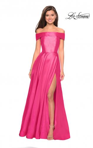 Picture of: Long Off The Shoulder Gown with Pockets in Bright Pink, Style: 27005, Detail Picture 2