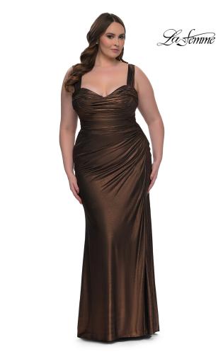 Picture of: Metallic Curve Dress with Flattering Ruching in Bronze , Style: 32991, Detail Picture 9