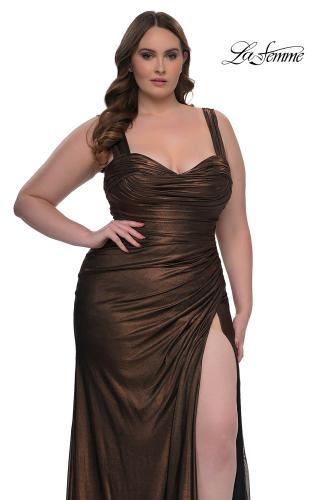 Picture of: Metallic Curve Dress with Flattering Ruching in Bronze , Style: 32991, Detail Picture 11