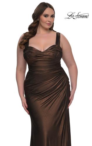 Picture of: Metallic Curve Dress with Flattering Ruching in Bronze , Style: 32991, Detail Picture 12
