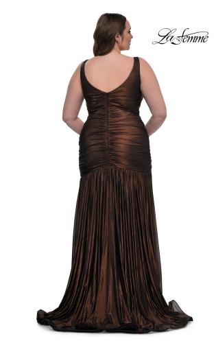 Picture of: Gorgeous Metallic Curve Dress with V Neck and Ruching in Bronze , Style: 33021, Back Picture