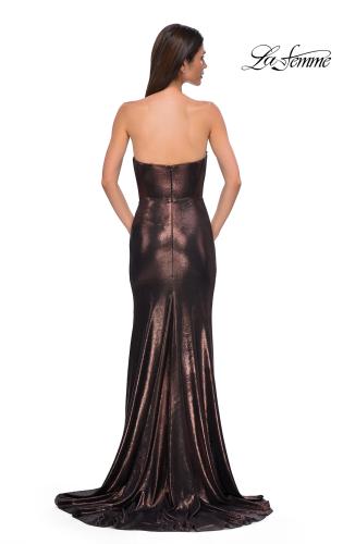 Picture of: Strapless Draped Neckline Prom Dress in Metallic Jersey in Bronze , Style 32828, Detail Picture 11
