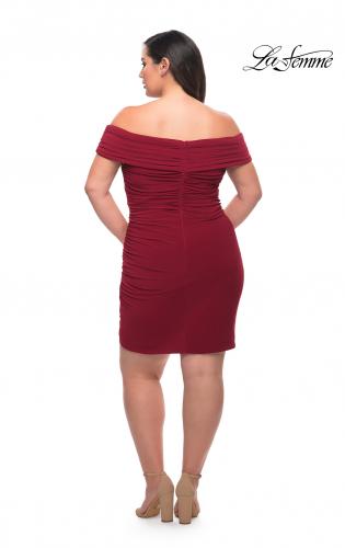 Picture of: Plus Size Short Jersey Off the Shoulder Dress in Burgundy, Style: 29521, Back Picture