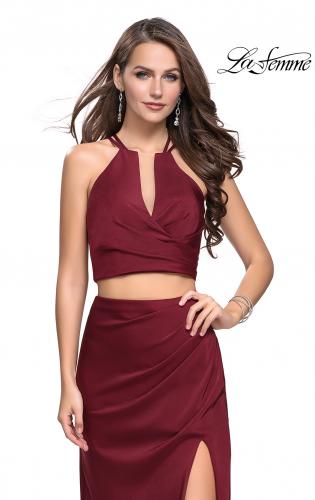 Picture of: Two Piece Jersey Prom Dress with Wrap Style Ruching in Burgundy, Style: 25731, Main Picture