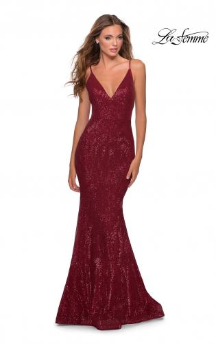 Picture of: Sequin Mermaid Prom Dress with Strappy Back in Burgundy, Style: 28519, Main Picture