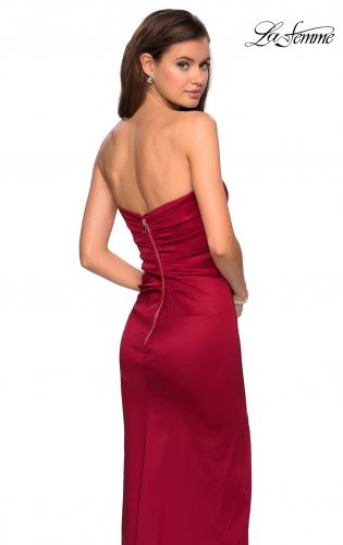 Picture of: Strapless Form Fitting Satin Dress with Side Leg Slit in Burgundy, Style: 27787, Back Picture