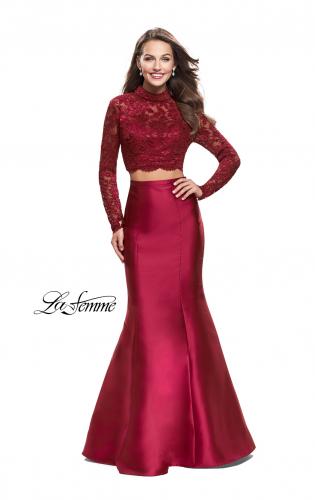 Picture of: Two Piece Mermaid Prom Dress with Lace Top in Burgundy, Style: 24901, Detail Picture 1