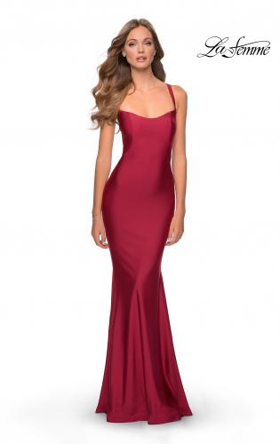 red prom dress with bow on the back