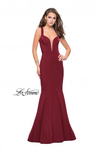 Picture of: Long Jersey Mermaid Prom Dress with Deep V in Burgundy, Style: 25485, Detail Picture 2