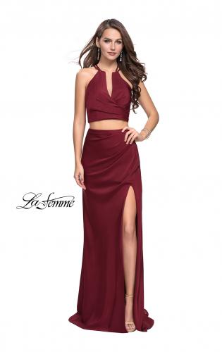 Picture of: Two Piece Jersey Prom Dress with Wrap Style Ruching in Burgundy, Style: 25731, Detail Picture 2