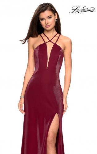 Picture of: Long Prom Dress with High Neckline and Cut Outs in Burgundy, Style: 26963, Detail Picture 2