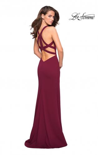 Picture of: Long Jersey Prom Dress With Exposed Back Zipper in Burgundy, Style: 27031, Detail Picture 2