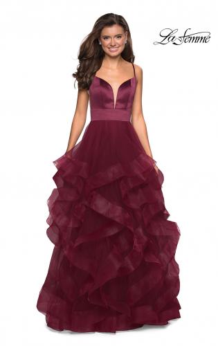 Picture of: Tulle A Line Dress with Plunging Sweetheart Neckline in Burgundy, Style: 27024, Detail Picture 3